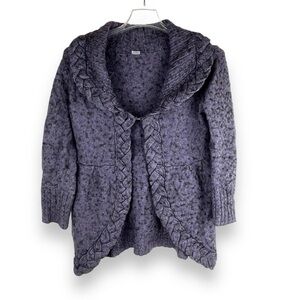 Women’s Cardigan‎ Sweater Wool Blend Grape Purple Braided Knit Size M